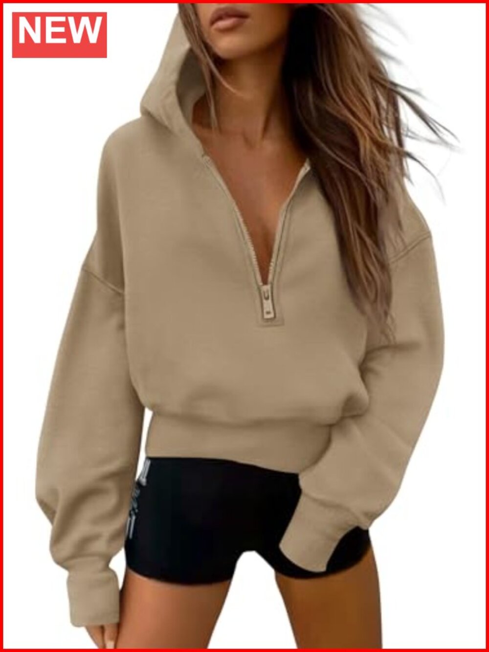 Women's Half Zip Cropped Hoodie Sweatshirt Fleece Lined Pullover